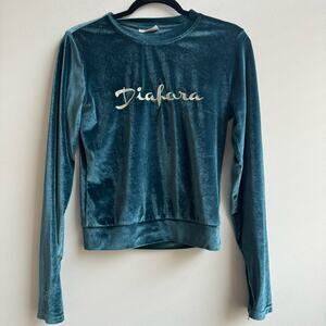 Diafora *rare* Teal Velour Embroidered Crewneck - Medium